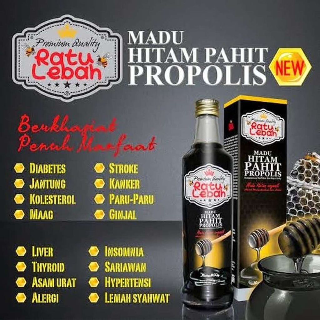 Madu Hitam Pahit Propolis Ratu Lebah 470gr