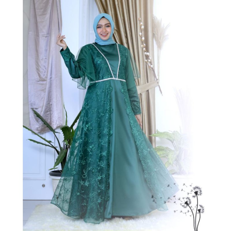 Kebaya Gamis Aureli / Kebaya Gamis Tulle  / Gamis Brokat Pesta / Gamis Kebaya Brokat