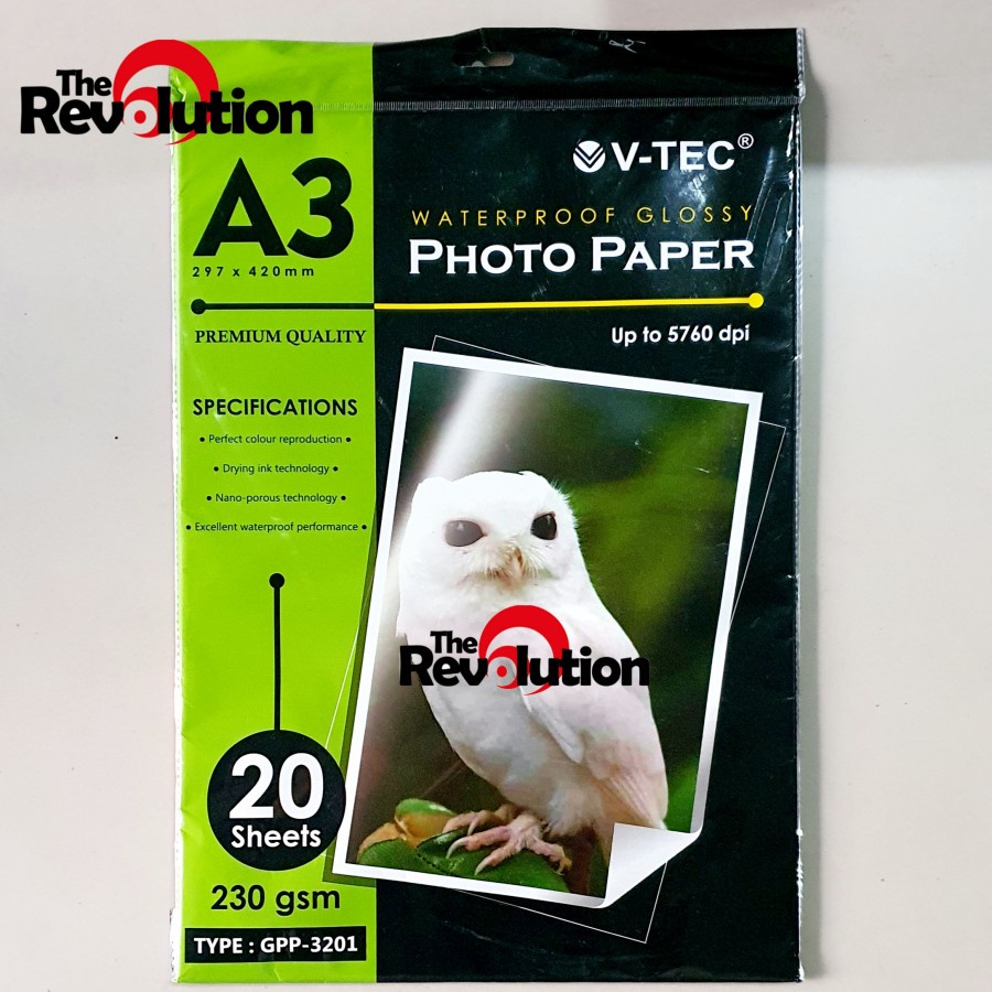 GLOSSY PHOTO PAPER 230 GSM A3 20 LEMBAR VTec Glossy 230 A3