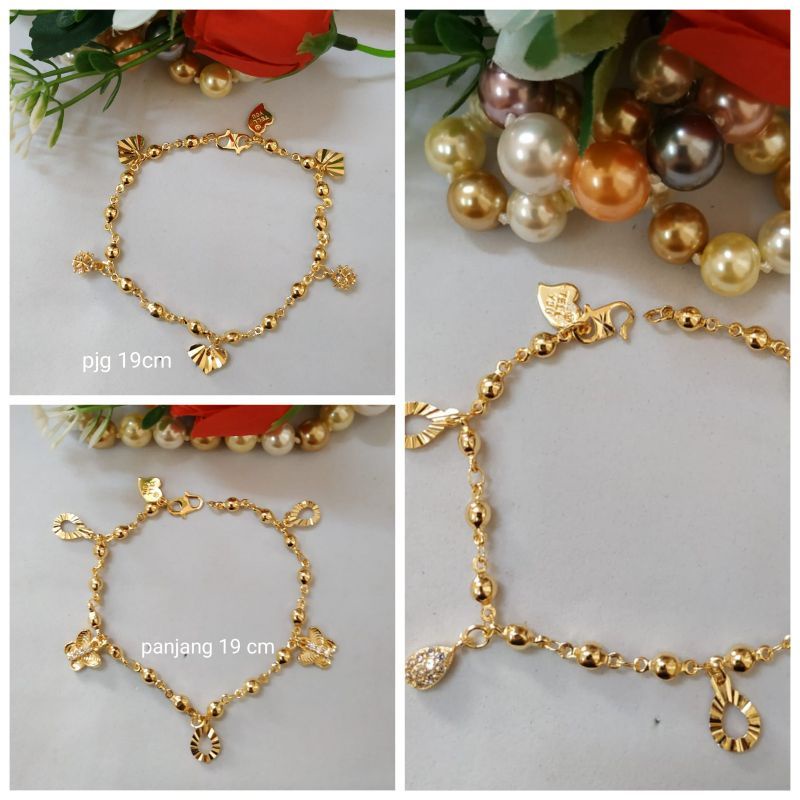 Gelang Tangan Rantai Motif Rumbai Ukuran Simpel Warna Gold Panjang 19cm Perhiasan Wanita Dewasa