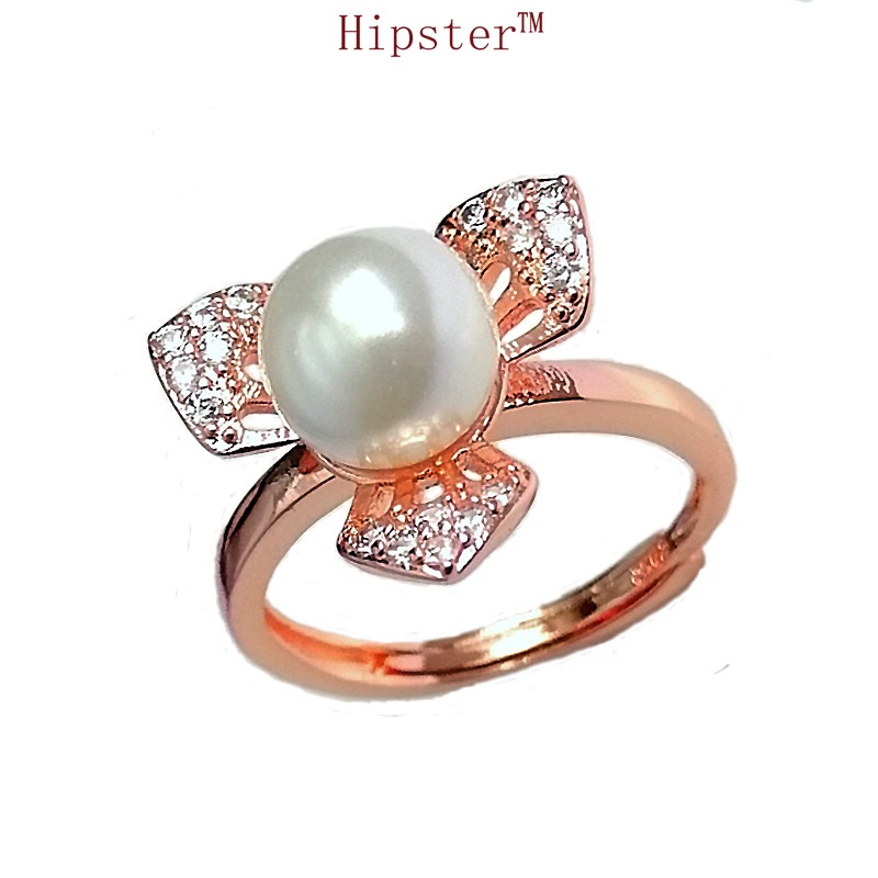 Popular Creative Design Personalized Inlaid Full Diamond Leaf Pearl Ring
