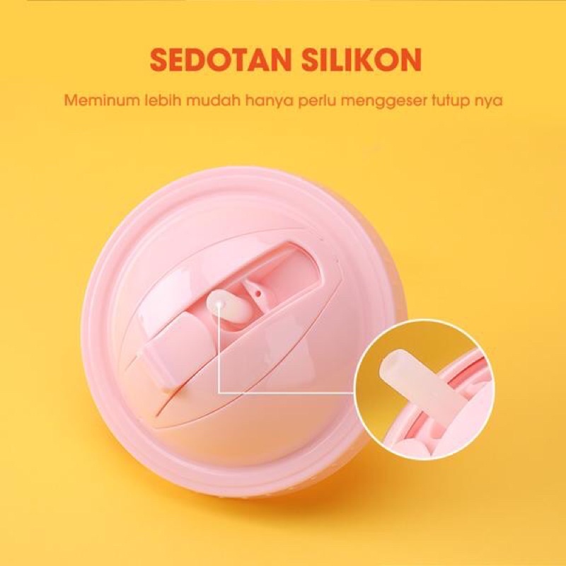 SAMONO SC003 380ML Botol Minum Plastik Karakter 2 Lapis Wall ada Sedotan Anti Tumoah All Color