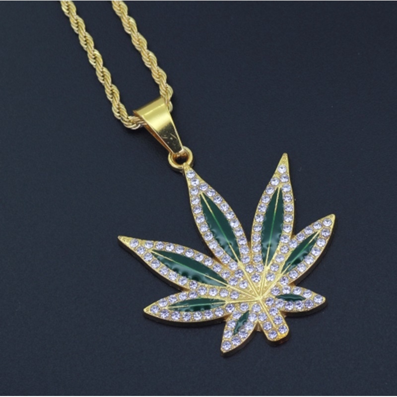 New Fashion Hip Hop Enamel Leaf Pendant Necklace Chain Jewelry