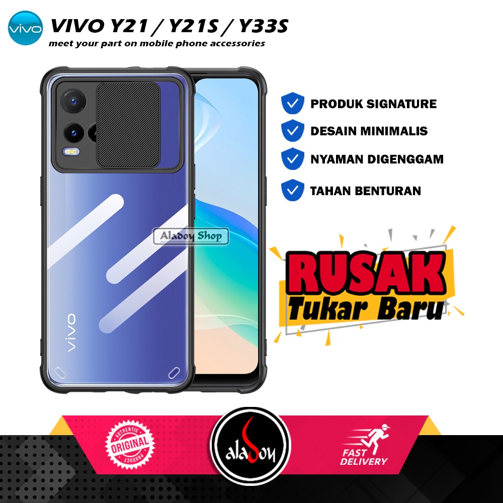 Case VIVO Y21 / Y21S / Y33S Armor Sliding Transparent Protection Camera Premium Casing