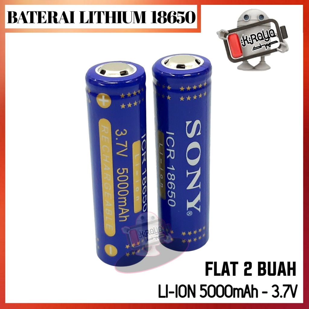 Baterai 18650 Li-ion 3.7volt - 5000mAh Warna Biru Plus Ceper Isi 2pcs