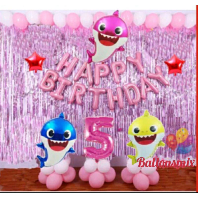 Dekorasi set babyshark pink/dekorasi ulang tahun