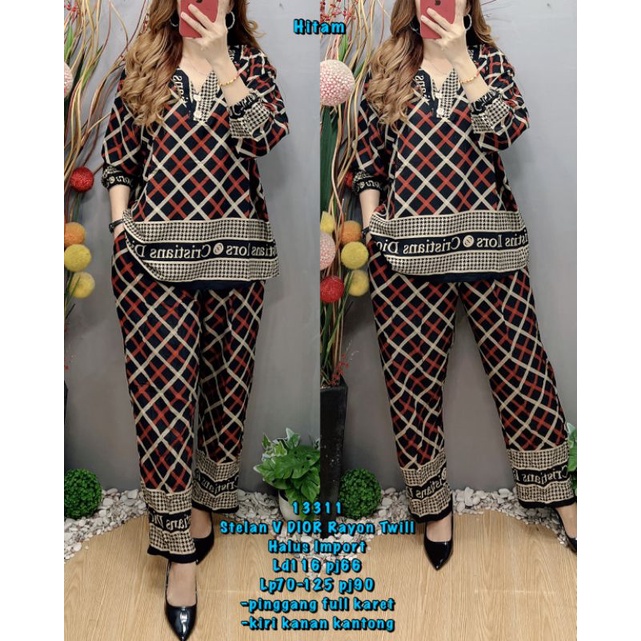 setelan wanita v dior oversize 13311 rayon twill import one set pp jumbo