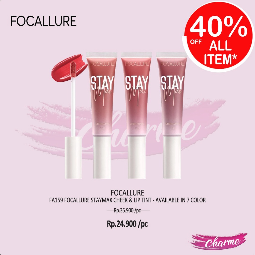 (READY &amp; ORI) Focallure Lip &amp; Cheek Tint Lip Care staymax liptint FA159 FA 159 Lip Cream Lip Matte Blush On Tahan Lama Waterproof