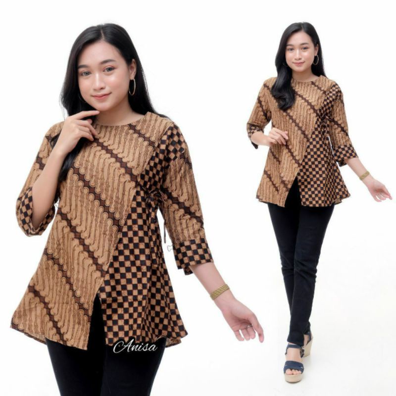 tey-17 Batik wanita ASJ SA HRB026 Kenongo Kemeja Tosca Pendek-Kombinasi jarum