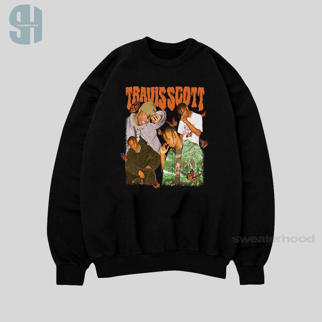 Crewneck Black Travis Scott Sweatshirt Hitam Jaket Vintage Pria Dan Wanita Sweaterhood