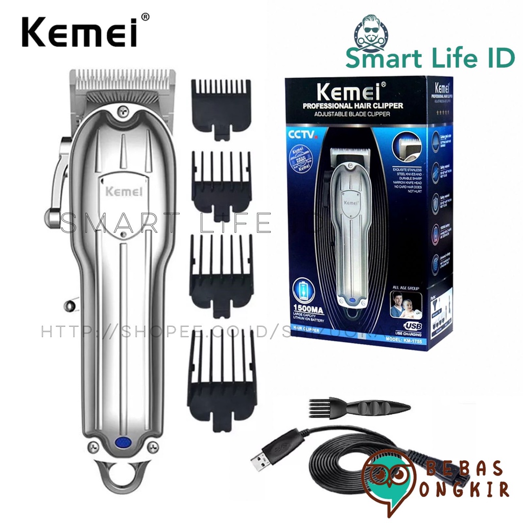 Alat Cukur Rambut Kemei KM-1755  Hair Clipper Professional Elektrik Rechargeable Cukuran KM 1755