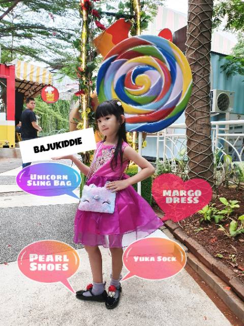 GA2701 MARGO DRESS FUSCHIA / GAUN DRESS PESTA ANAK ULANG TAHUN ANAK PINK NATAL IMPORT MURAH BUNGA