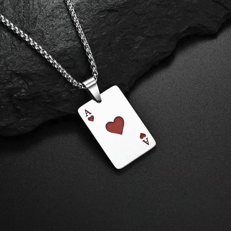 Kalung Liontin Kartu Poker Ace of Hearts Bahan Stainless Steel Untuk Pria Dan Wanita