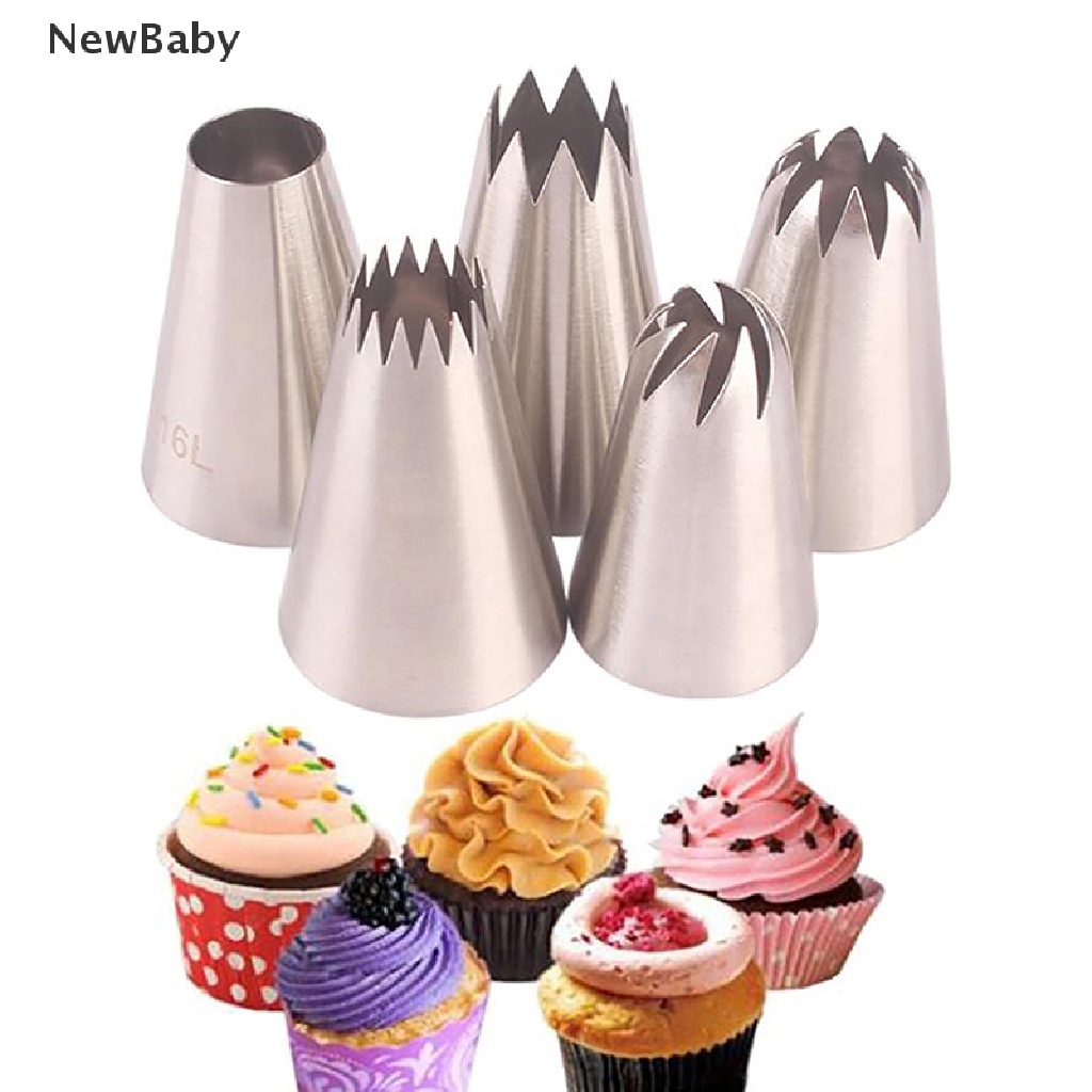 Newbaby 5Pcs / Set Spuit Piping Icing Bahan Stainless Steel Untuk Dekorasi Kue / Pastry