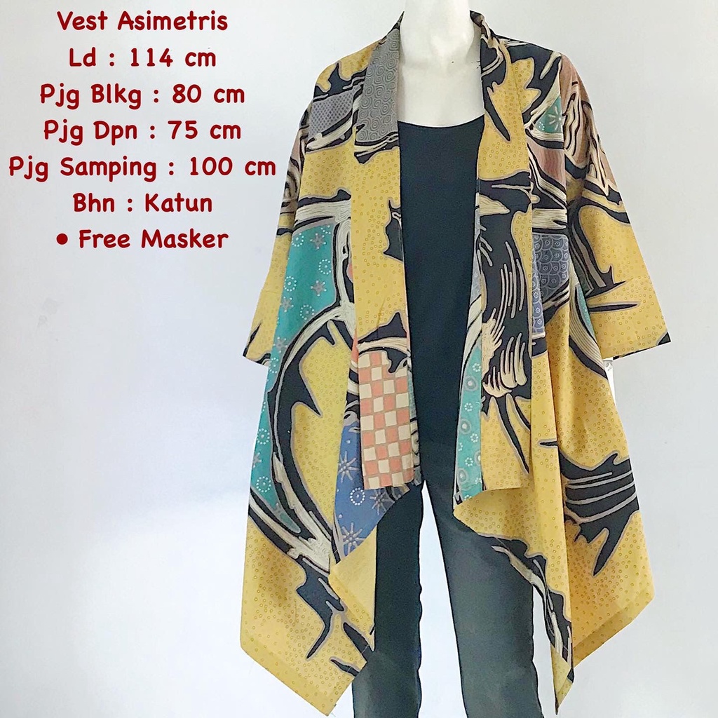 Vest asimetris batik solo outer kerja bolero trendy outer lengan