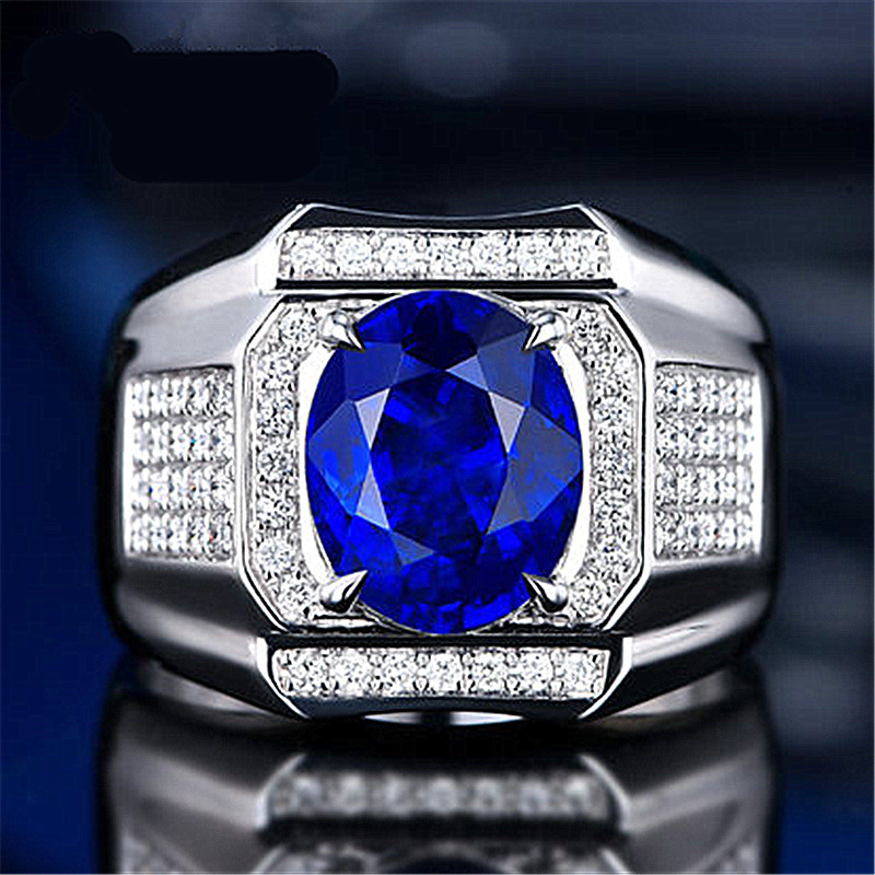 Cincin Platinum Dengan Batu Sapphire Biru Untuk Pria / Wanita