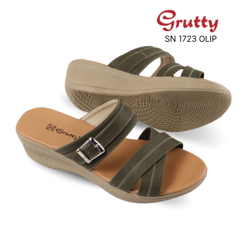 Sandal Wanita Slop Wedges Model terbaru Grutty SN1723 Warna Olip