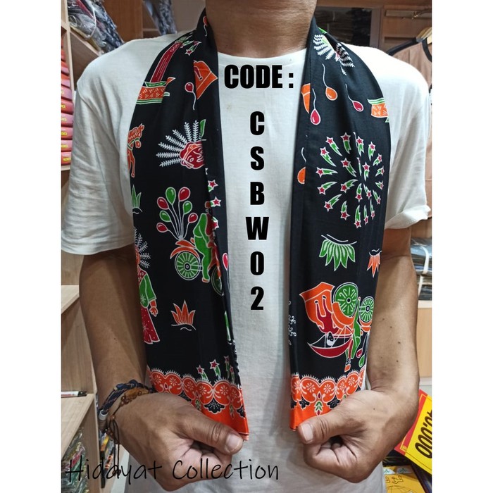 Langsung Order Cukin Syal Betawi Motif Ondel-Ondel - Hitam Murah