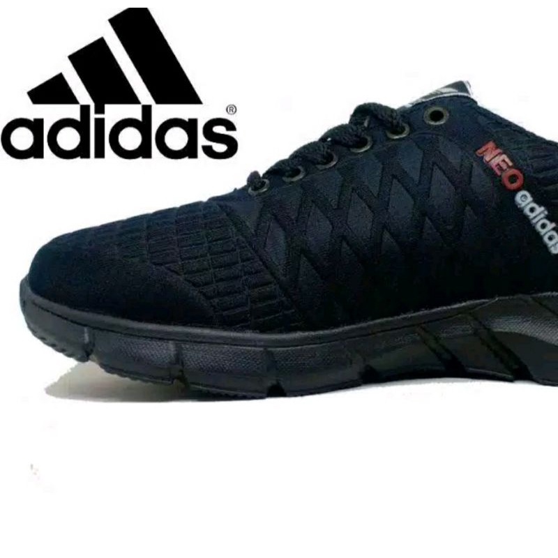 sepatu sekolah hitam polos adidas neo embossed silang pria wanita model sport x1