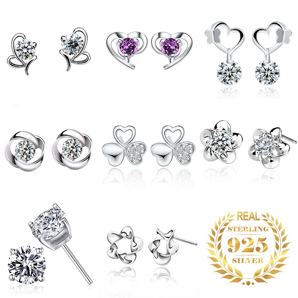 925 anting perak sterling anting-anting wanita dengan perhiasan fashion berlian