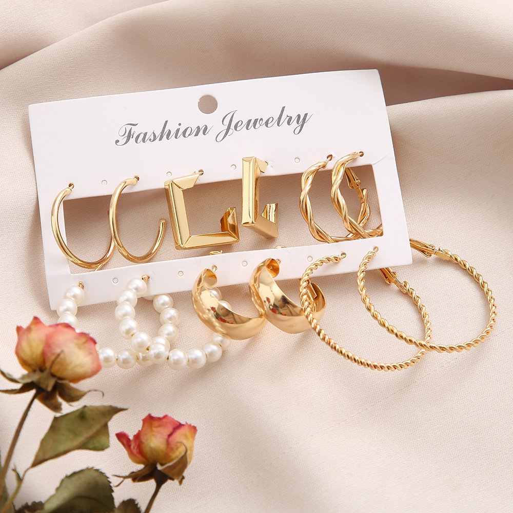 Anting Hoop Mutiara Bentuk Geometris Memutar Gaya Elegan Untuk Aksesoris Perhiasan Wanita