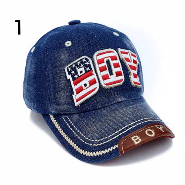 Topi Denim Anak Import Bordir Timbul Baseball Fashion Cap Trucker Hat