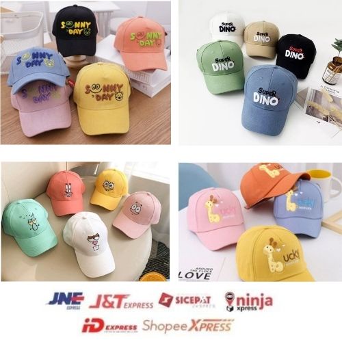 Topi Baseball Anak Bordir Lucky /Karakter Spongbob / Super Dino / Sunny Day Usia 2-10 Tahun Laki Perempuan Imut Lucu Kualitas Premium