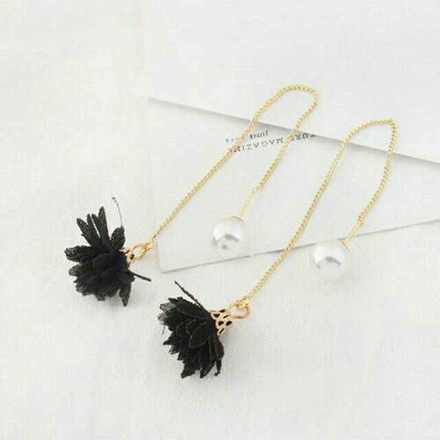 LRC Anting Tusuk Fashion Flower&amp;pearls Decorated Long Y5776X