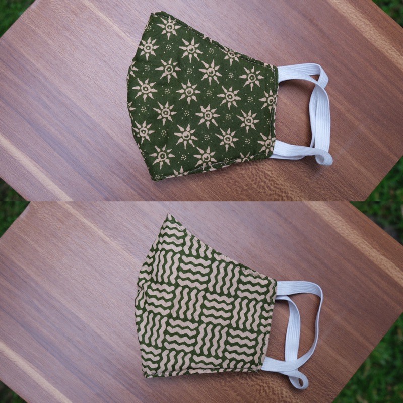 Grosir (SSC) Masker batik hijau 2 sisi motif kawung Premium Termurah