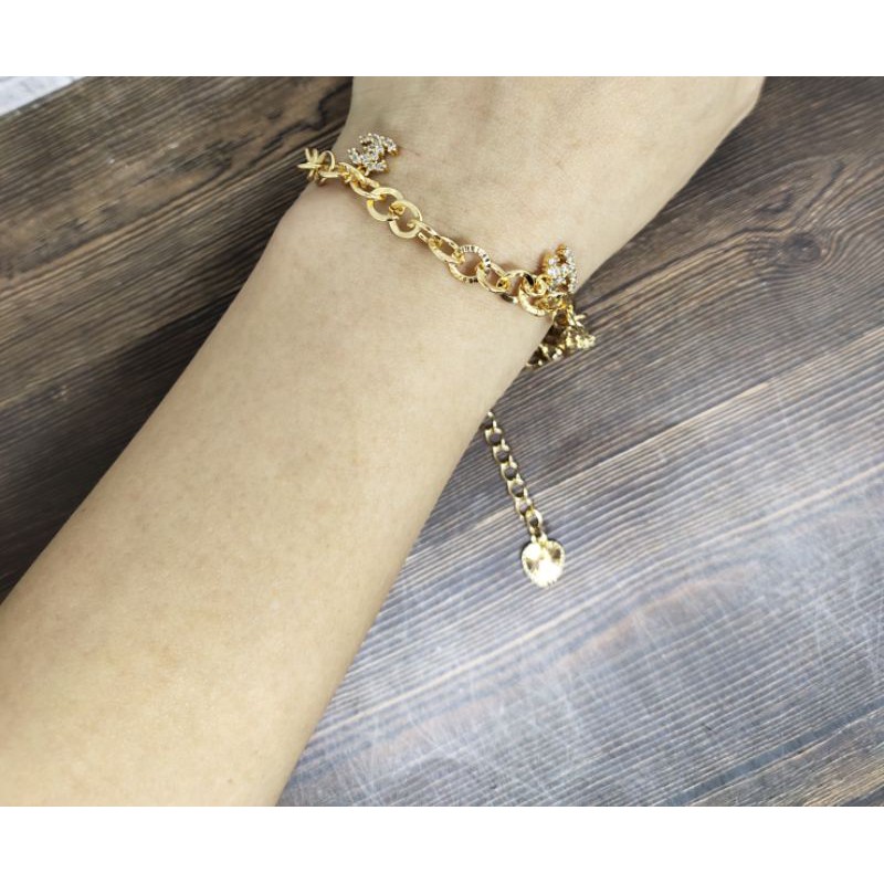 Fifi Fashion Gelang Tangan Nori ukir kombinasi gantung model Perhiasan Lapis emas 003