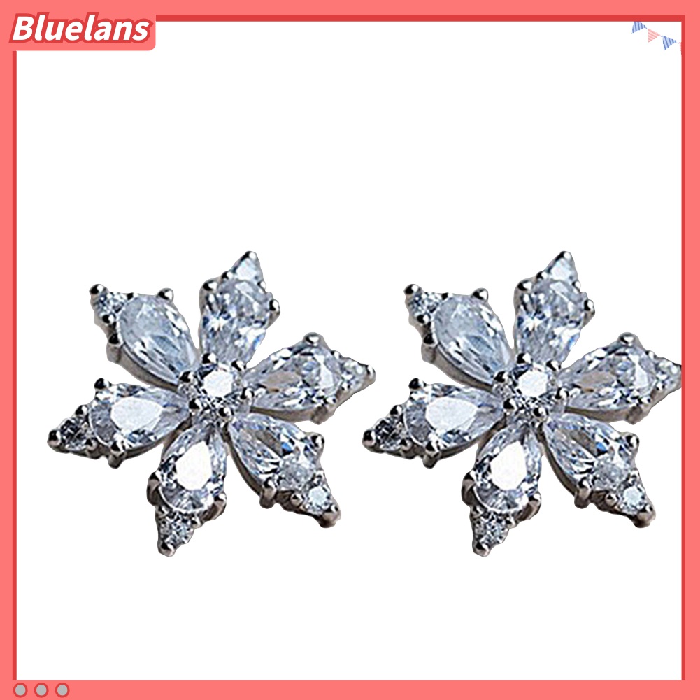 Anting Stud Cubic Zirconia Bentuk Snowflake Untuk Wanita