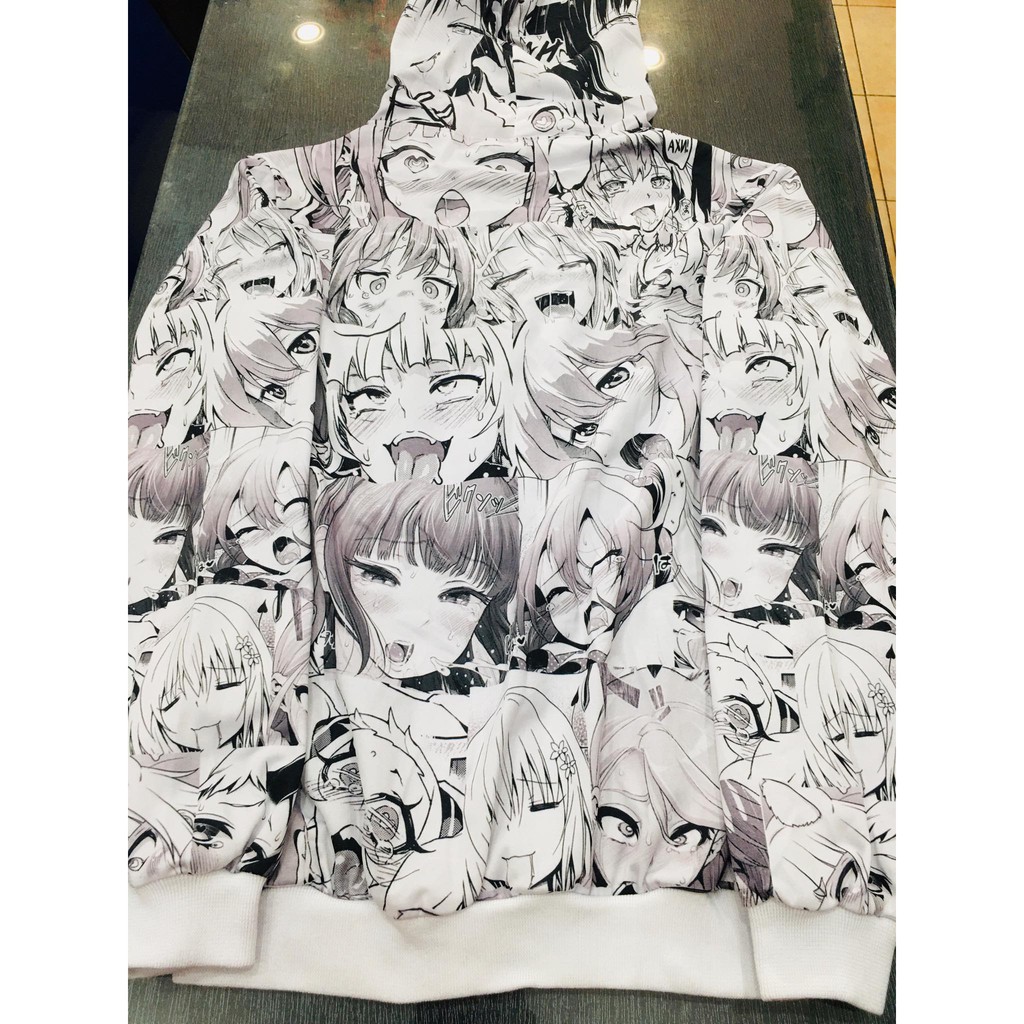 Jaket Zipper Ahegao Fullprint Nekopoi Loli Waifu White