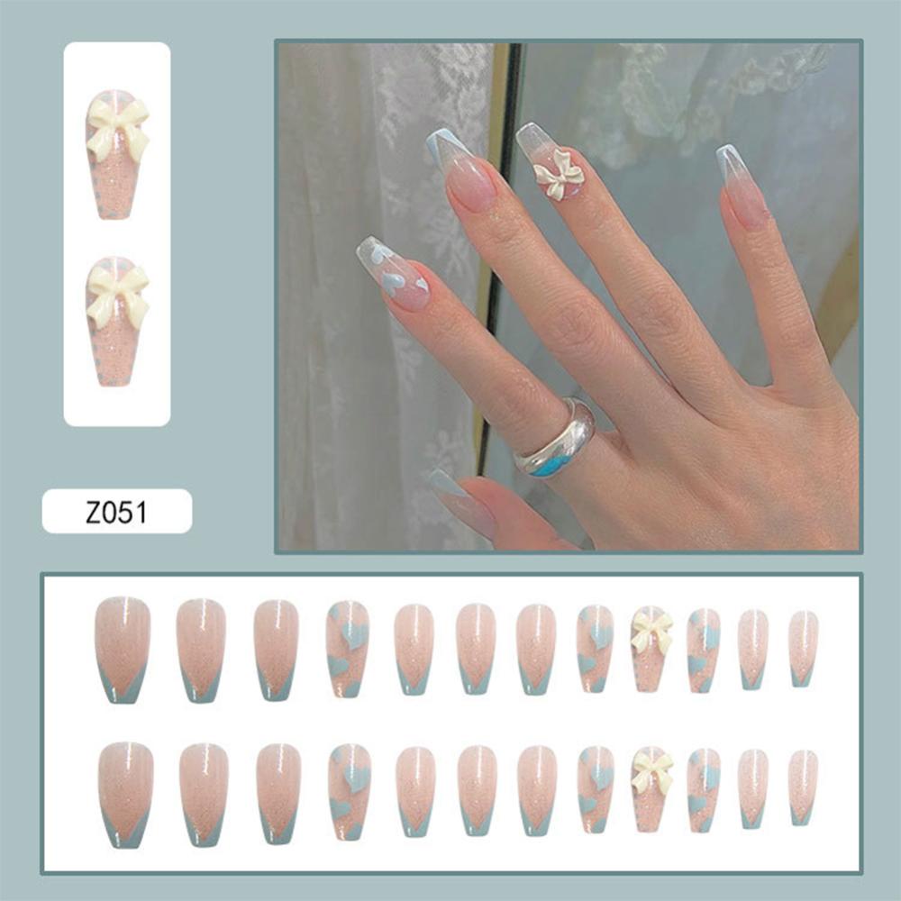 Timekey 24pcs / set Kuku Palsu Motif Kupu-Kupu Aksen Berlian Imitasi Untuk Aksesoris Nail Art A6K9