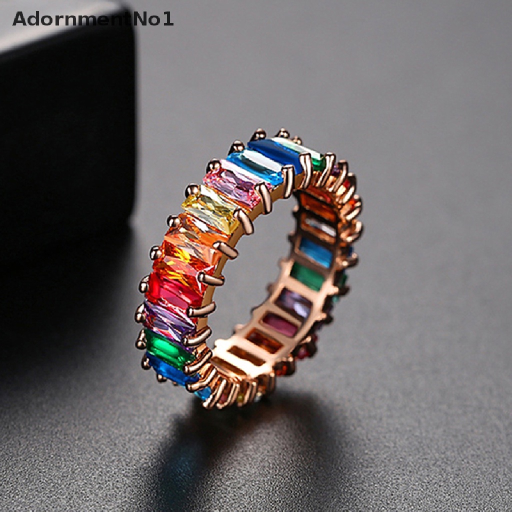 (AdornmentNo1) Cincin Gaya Hip Hop Aksen Zirconia Multiwarna Untuk Perhiasan Pria / Wanita