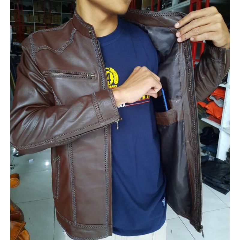 JAKET KULIT MODEL SULAM/JAKET KULIT ASLI DOMBA/TERBARU/JAKET KEREN PRIA/GARANSI UANG KEMBALI