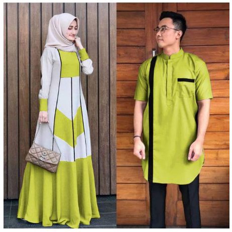 Baju Couple Set Busana Muslim Pria Dan Wanita Gamis Pasangan Murah Suami Istri Syari Kekinian Modern