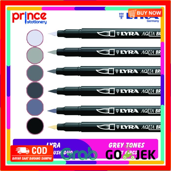 

(BISA COD) LYRA AQUA BRUSH DUO SET ISI 6 PCS - Grey Tones
