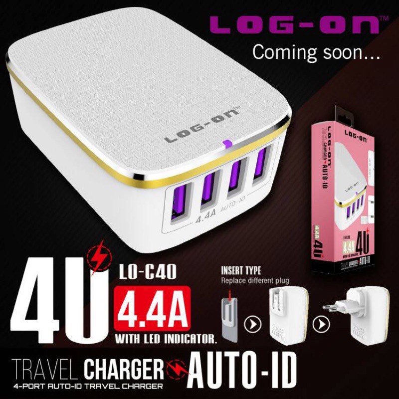 CHARGER LOGON ORIGINAL C40 4USB 4.4A C60 6USB 7A SMART ID