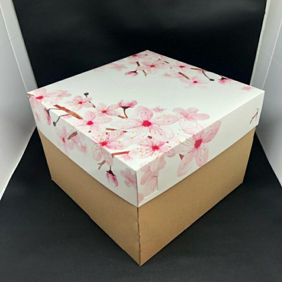 

( 5 pcs ) Cake Box Packaging Bolu Marmer Cake Pudding Kotak Kue Tart Motif Sakura Blossom Ukuran 25x25 cm