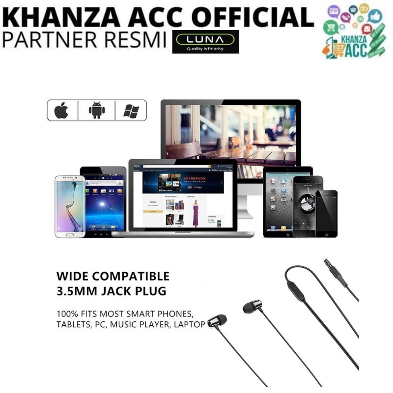 KHANZAACC Luna Stereo Earphone Wired Headphone Earbuds 9D Super Bass Headset with Mic REB