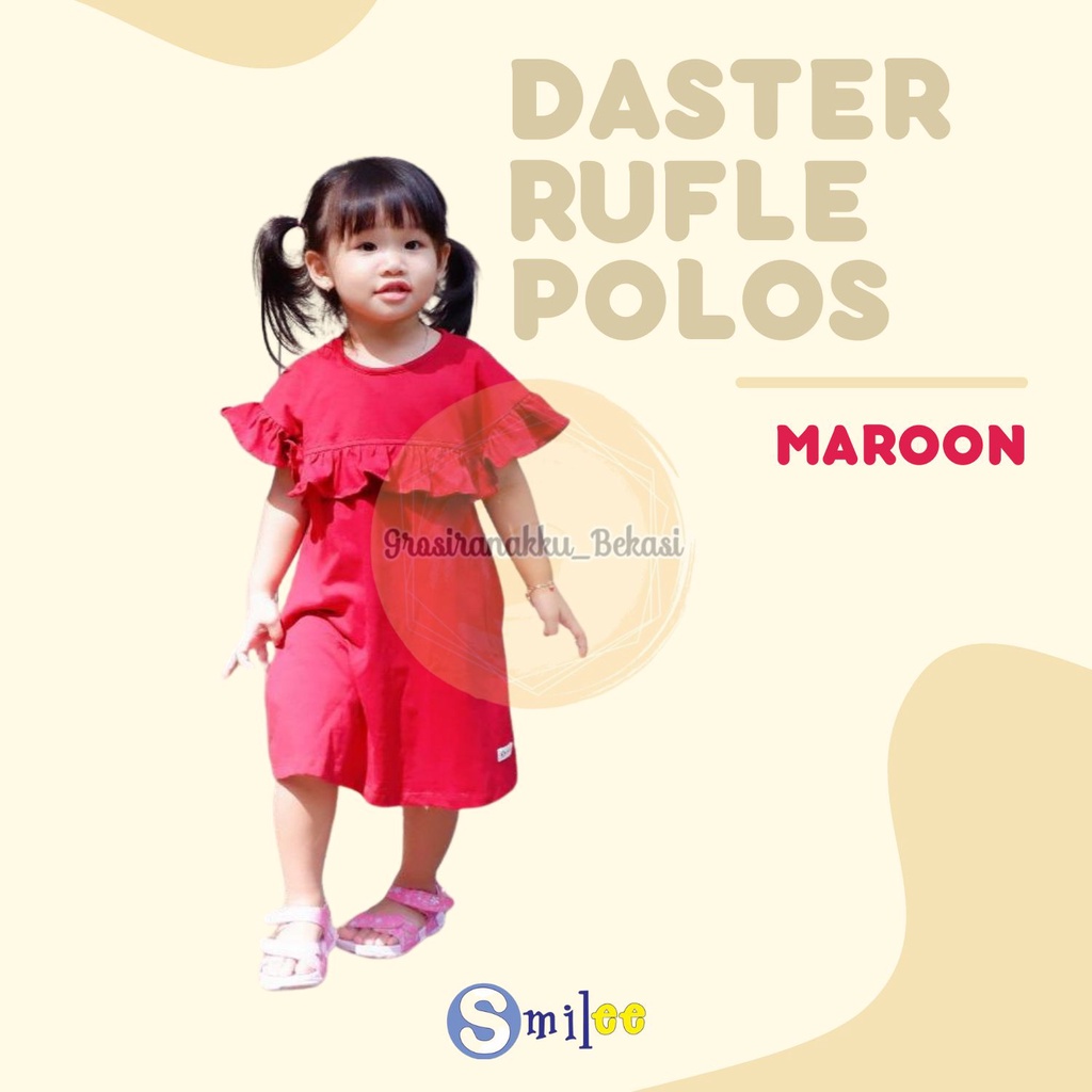 Daster Anak Rufel Polos Smilee Warna Maroon size 1-5Thn