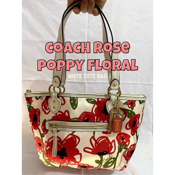 NBU-Coach Rose Poppy Floral WHITE Tote Bag tas branded murah