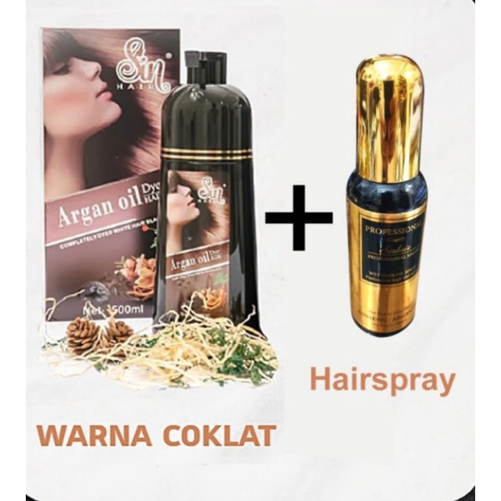 Original Shampoo Sin Hair Brown + Spray serum hair Anti uban Made in Japan