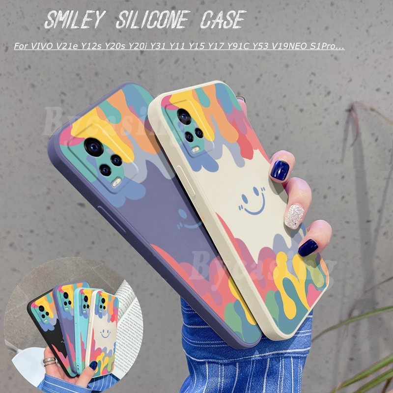 Smiley Casing Hp Vivo Soft Case Vivo Y16 Y35 Y22 Y01 Y21T Y21 Y21s Y33s Y15s V25 V23e Y51A Y53S Y12A V21e Y20 Y12i Y12s Y20s Y30i Y31 2021 Y51 Y11 2019 Y15 Y17 Y19 Y53 Y85 Y50 Y91 Y93 Y91c Y1S V9 V19 S1 Pro Square Silicone Ice Cream Color Soft TPU Case BY