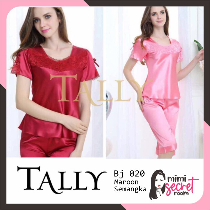 ❤ MIMI ❤ TALLY Bj 020 Baju tidur Saten Polos Setelan / BAJU TIDUR SATIN WANITA