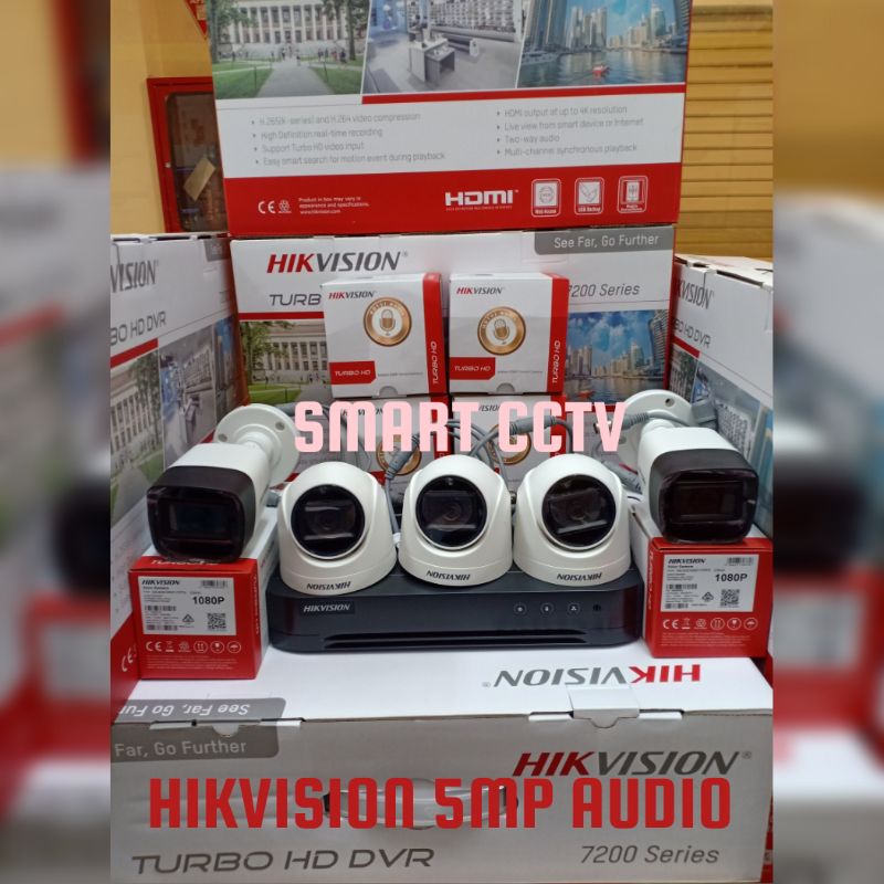 PAKET CCTV HIKVISION 5MP 8 CHANNEL 5 KAMERA NON AUDIO / AUDIO SERIES KOMPLIT GARANSI RESMI 2 TAHUN