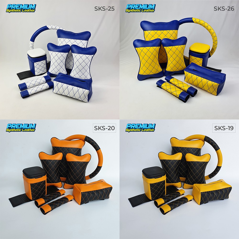 Set Bantal Mobil 5 in 1 plus Sarung Stir Mobil / Bantal Headrest Mobil