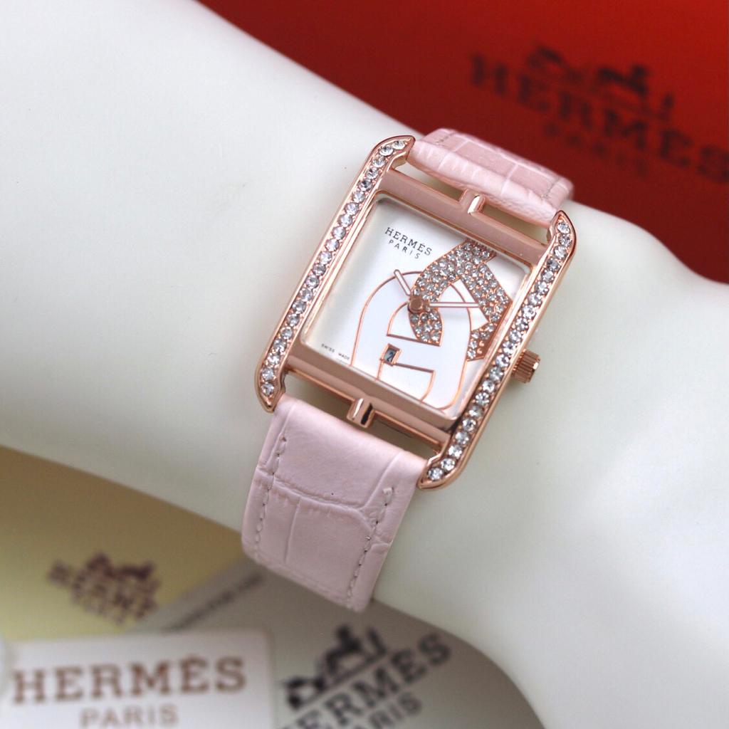 Jam Tangan Wanita Y4906K Tali Kulit Terbaru Plat Motif Tanggal Aktif Free Box Exclusive &amp; Baterai