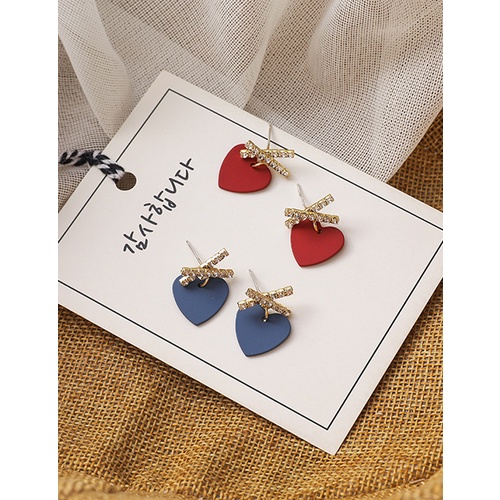 LRC Anting Tusuk Fashion Blue Love Diamond Cross Alloy Stud P2744X