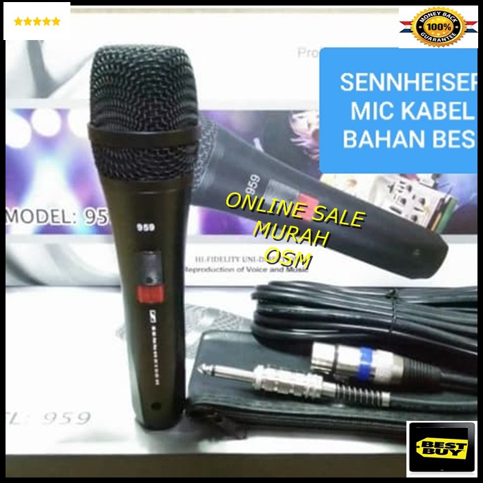 Sennheiser GOLDEN legendary Mic GOLD song musik kabel Microphone senheizer senheiser cable karaoke vocal audio sound mik pengeras suara pro profesional vokal mikrophone dynamic legendaris LUT  TERBUAT DARI BESI 1 Mic kabel 4-6meter  sennheiser 959 Suara b